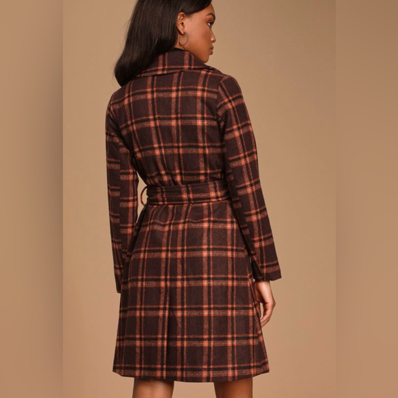 Sage | Women’s Burgundy Plaid Tie Coat size M - Picture 6 of 11
